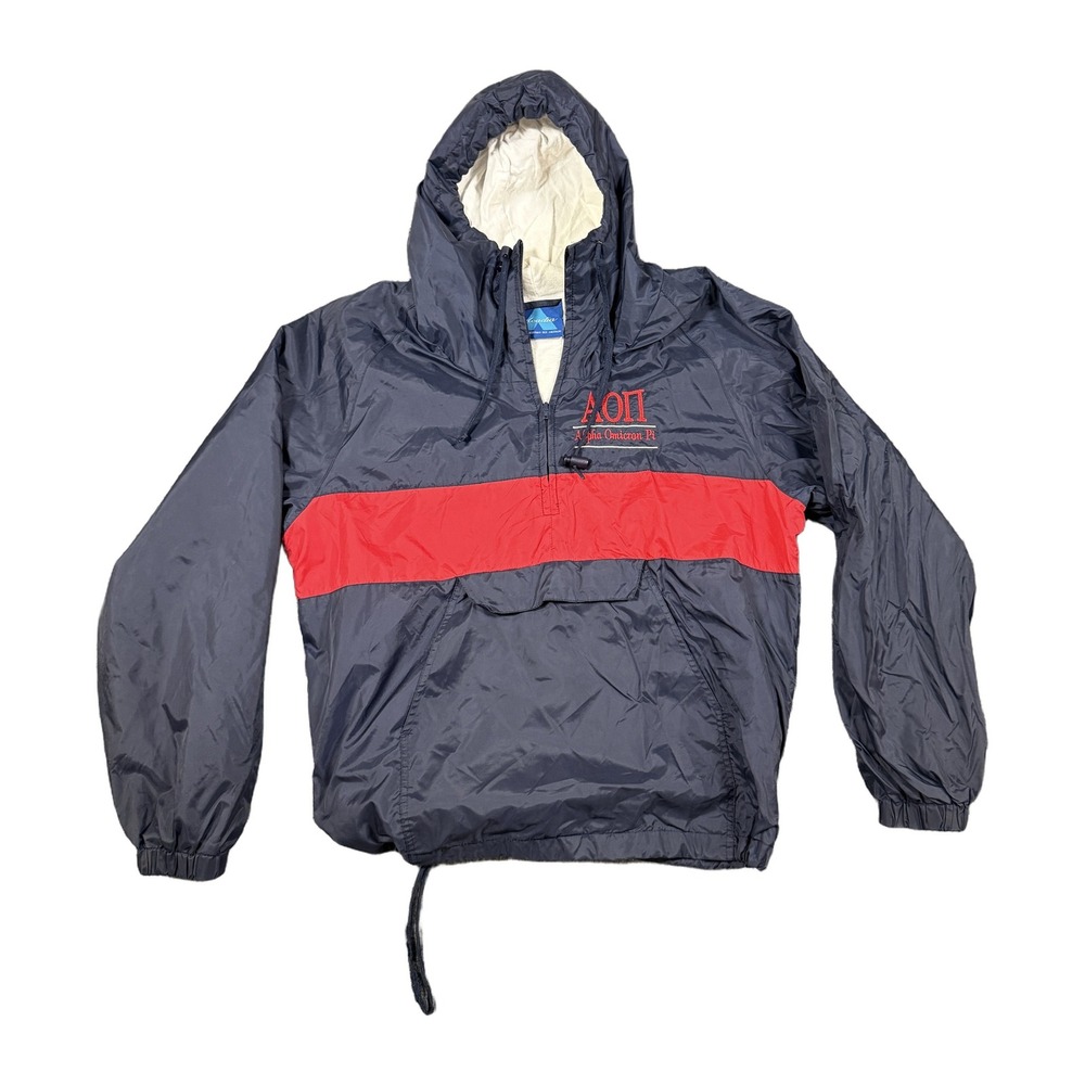 Acadia Alpha Omicron Pi AOII Sorority Windbreaker Anorak Jacket Navy Blue Medium